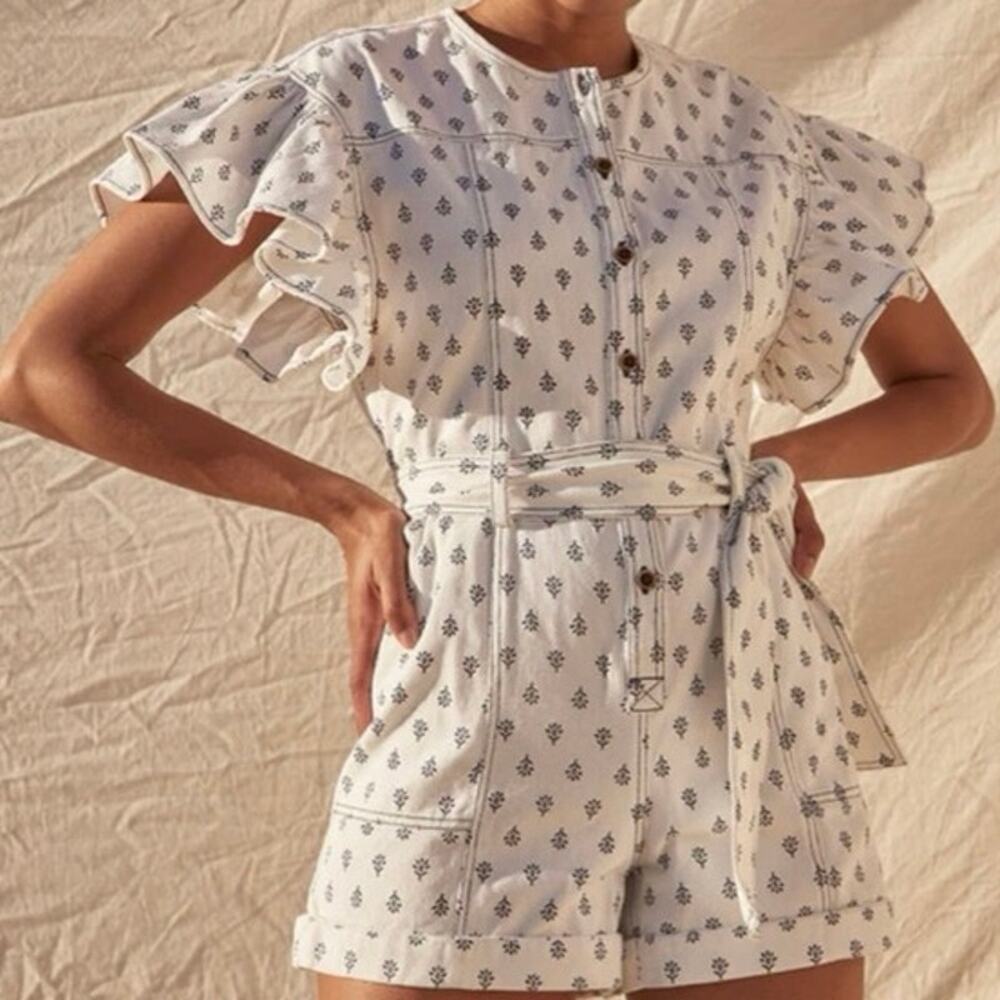 Saylor Lydia Denim Romper Size Small